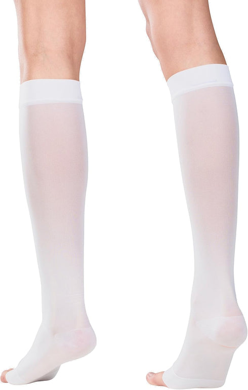 Truform Sheer Compression Stockings - Women's Knee High Length, Open Toe, 15-20 mmHg, 20 Denier, White, Small