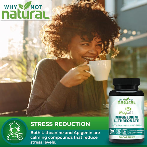 Magnesium L-Threonate Complex with Apigenin and L-theanine, 90 Capsules, Patented Magtein Supplement