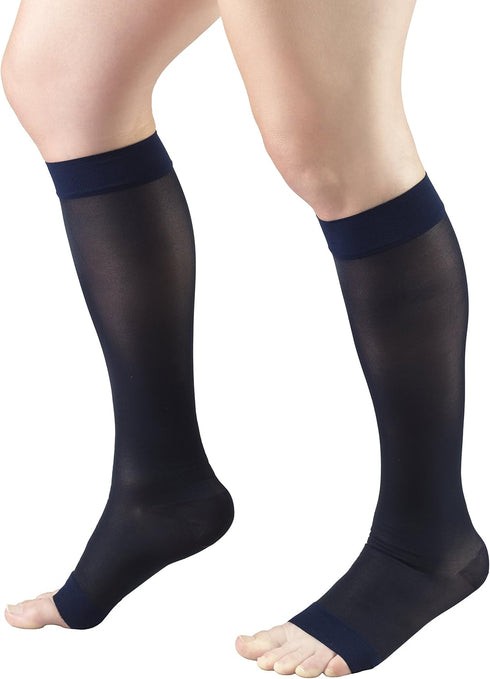 Truform Sheer Compression Stockings - 15-20 mmHg Women's Knee High Length, Open Toe, 20 Denier, Navy, 3X-Large