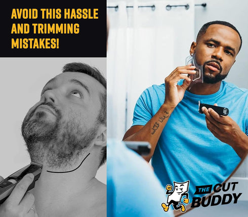 The Cut Buddy PLUS Beard Shaping Tool - Clear Template with Built-in Comb and Bonus Pencil