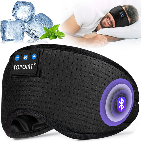 TOPOINT Bluetooth Sleep Mask, Eye Mask with Wireless Headphones, Silk Sleeping Eye Cover, Travel Music Headsets