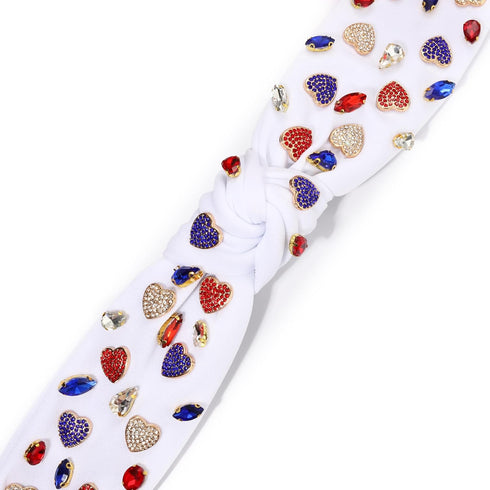 MOLOCH American Flag Headband | 4th of July Knotted Headband Red White Blue USA Stars | Rhinestone Crystal Patriotic