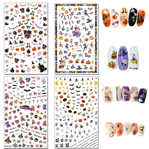 TailaiMei 1500 Pcs Halloween Nail Decals Stickers - 12 Sheets Self-Adhesive DIY Nail Art Tips Stencil for Halloween