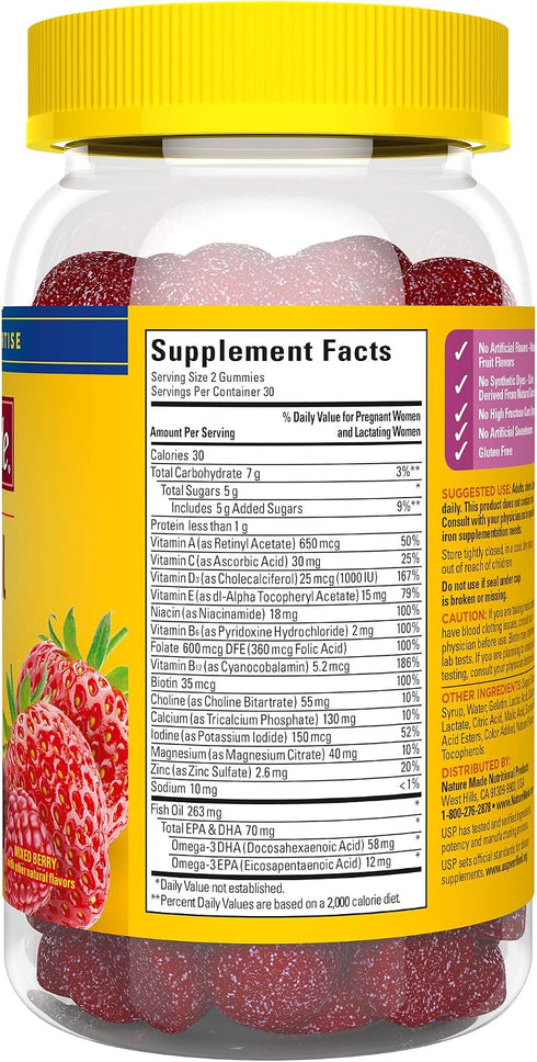 Gummies 60 Gummies, 30 Nature Made Prenatal with DHA and Folic Acid, Prenatal Vitamins for Women for Daily Nutritional