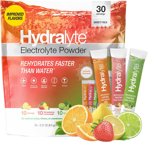 Hydralyte Low Sugar Rapid Rehydration - Lightly Sparkling Electrolyte Powder Packets, 30 Count