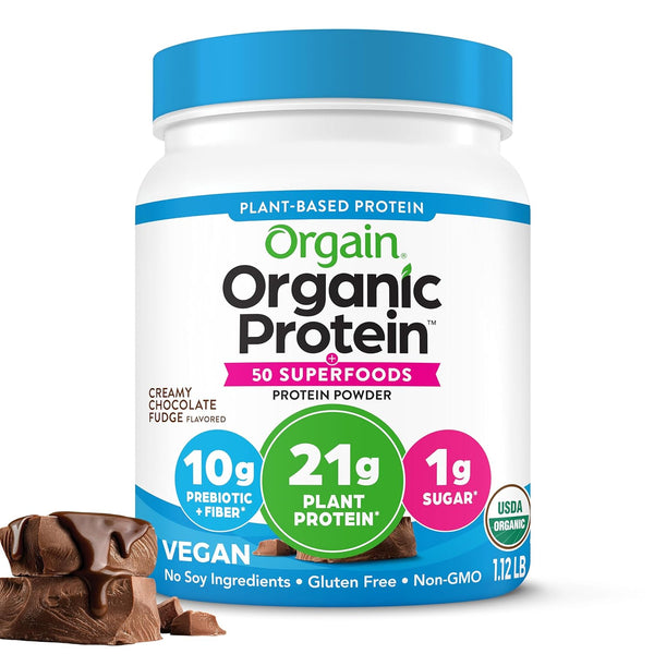 Orgain Organic Vegan Protein Powder, Creamy Chocolate Fudge - 21g Plant Based Protein, 10g Prebiotic Fiber, Gluten Free