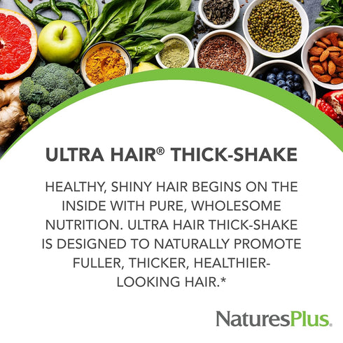 Natures Plus Ultra Hair Thick Shake - 1 lb, Hair Protein Shake - French Vanilla Flavor - Healthy Hair Growth Supplement with Vitamins & Minerals - Non-GMO, Gluten-Free - 16 Servings