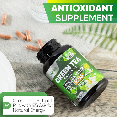 Green Tea Extract Pills - 1000mg Powerful Antioxidant Supplement - 98% Standardized EGCG for Natural Energy - 120