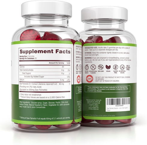 Purify Life Gummies 60 Count Saw Palmetto for Men & Women - Saw Palmetto Extract Supplement for Hair Appearance