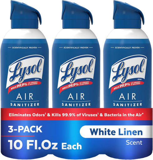 Lysol Air Sanitizer Spray, 10 Fl. Oz, White Linen Scent, For Odor Elimination and Air Sanitization (Pack of 3)