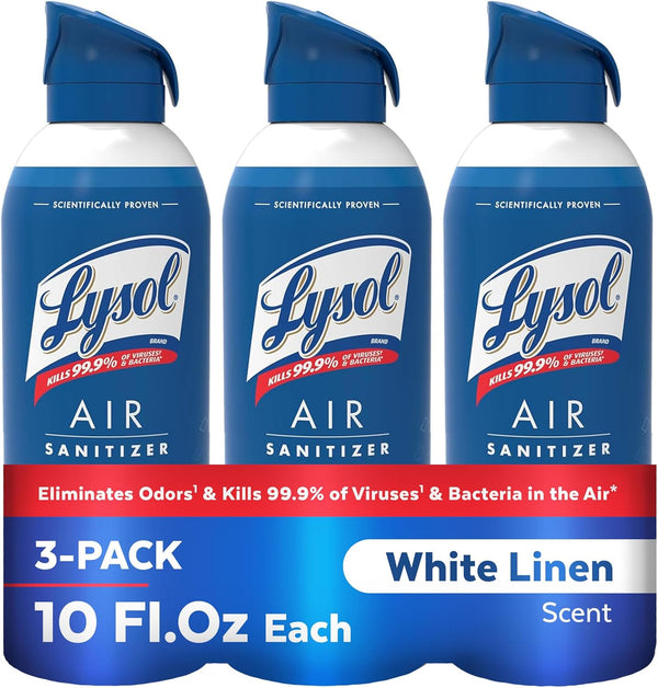 Lysol Air Sanitizer Spray, 10 Fl. Oz, White Linen Scent, For Odor Elimination and Air Sanitization (Pack of 3)