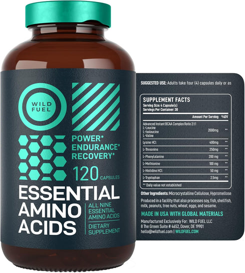 Essential Amino Acids Supplement - All 9 BCAAs Amino Acid Complex for Power & Recovery - 2 Pack 240 Vegan BCAA Capsules