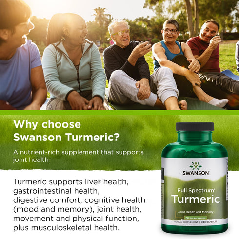Swanson Turmeric Antioxidant Supplement, Joint Health, Cardiovascular, Liver Detox, 720 mg, 240 Capsules, 120 Servings