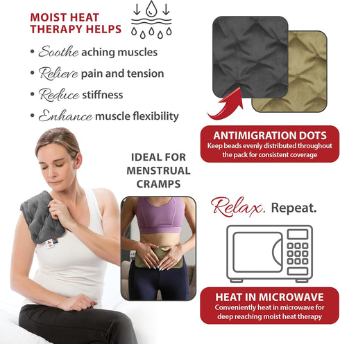 Pack 5" 12" Core Products MicroBeads Moist Heat Therapy Microwave X | Small Reusable Moist Heat Pad with Soft Fabric