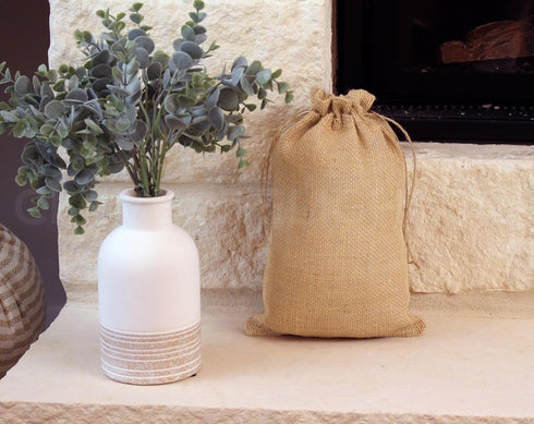 CleverDelights 8" x 12" Burlap Bags - 5 Pack, Jute Drawstring Sacks