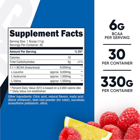 Nutricost BCAA Powder, 2:1:1 Ratio, Raspberry Lemonade Flavor, 30 Servings