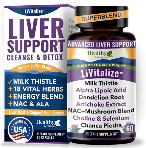 LiVitalize 28-in-1 Liver Health Support 60 Capsules with Milk Thistle, Dandelion, NAC, Alpha Lipoic Acid, and More