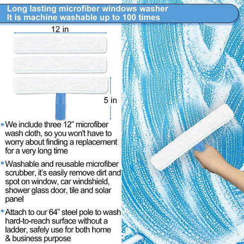 Window Squeegee Washing Kit for High Windows, Shower Glass Door, Mirror Cleaning, with 69-inch Extension Pole & 2