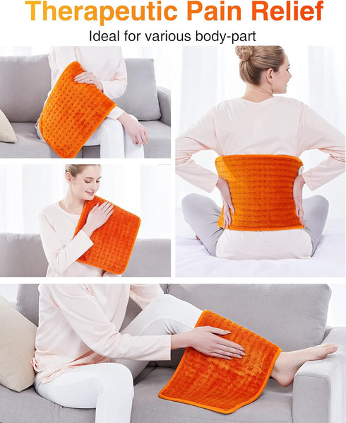 WOOMER Electric Heating Pad for Back Pain & Cramps Relief, 12"x24" Extra Large, Multi-Color Heat Pad with Auto Shut-Off