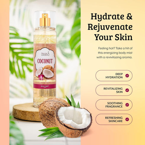 Luxurious Coconut Body Mist Fine Fragrance, Women's 8oz Warm & Cozy Luxury Scented Gifts