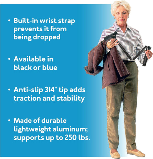 Carex Soft Grip Folding Cane, Adjustable Height (33"-37"), Metallic Blue, Anti-Slip Rubber Tip
