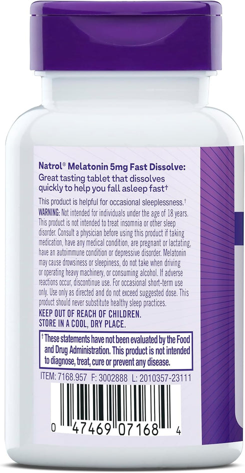 Natrol Melatonin Fast Dissolve Tablets, 5mg, 30 Count, Helps You Fall Asleep Faster