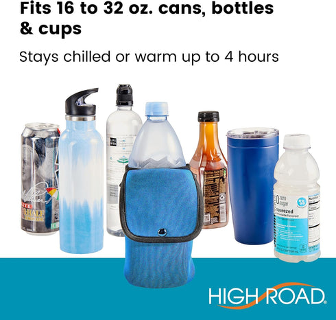 High Road Insulating Neoprene Bottle Holder and Phone Pocket - Unbreakable Cup Holder for Strollers, Scooters, Walkers