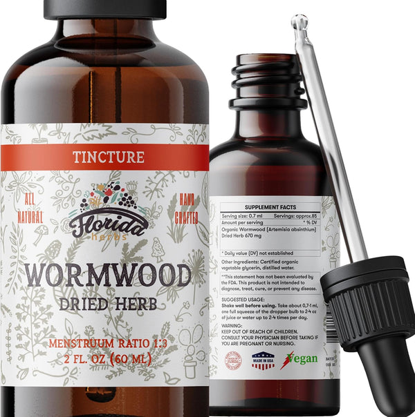 Wormwood Organic Tincture - Natural Digestive Cleanse Supplement, Wormwood Herb Extract for Detox, 2 Fl Oz