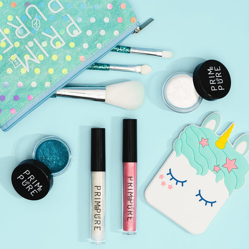 Prim and Pure Mineral Gift Set with Unicorn Mirror, Kids Eyeshadow Makeup Kit, Organic & Natural, Made in USA