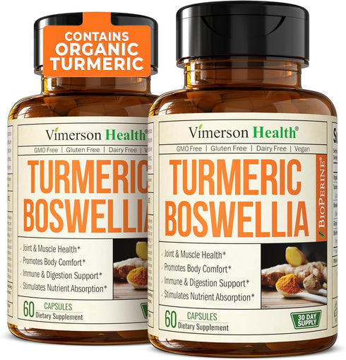 Turmeric Curcumin Supplement with Boswellia Serrata Extract, Organic Turmeric, Ginger, Black Pepper, 2 Pack
