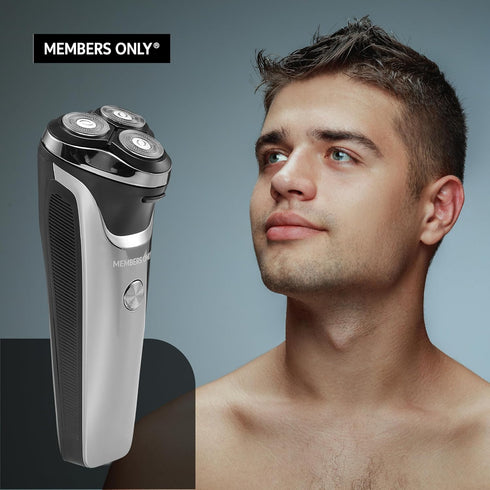 MEMBERS ONLY Electric Razor for Men, Lithium Metallic Cordless Rotary Shaver with 3 Heads, Precision Trimming, IPX6