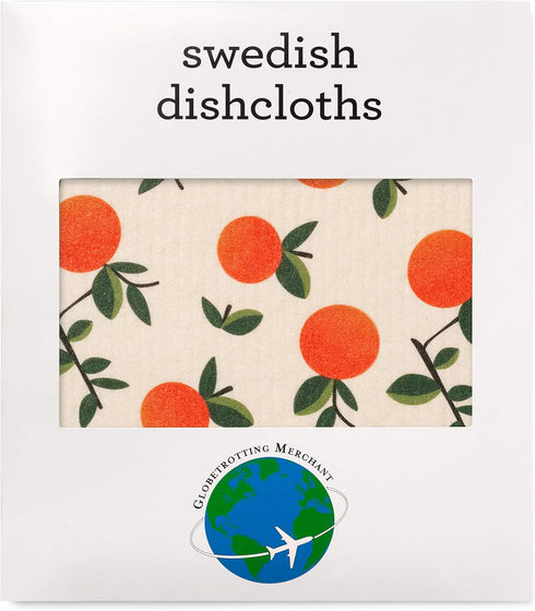 Swedish Dishcloths 3 Pack, Orange Oranges Print, Reusable Kitchen Cleaning Cloth, Machine Washable, 7.87”x6.88”
