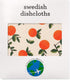 Swedish Dishcloths 3 Pack, Orange Oranges Print, Reusable Kitchen Cleaning Cloth, Machine Washable, 7.87”x6.88”