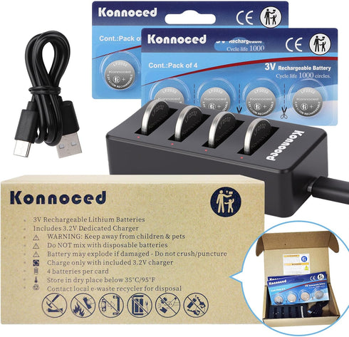 Konnoced LF2032 Battery(20-Pack) CR2032 Rechargeable Coin with Dedicated Charger,Replacement for for Car Key