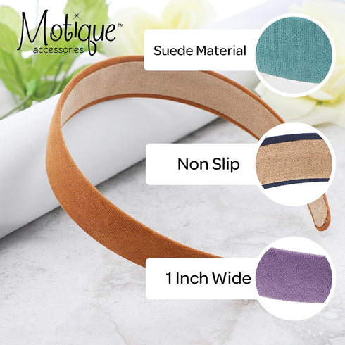 Motique Accessories 1 Inch Wide Suede-Like Headband for Women and Girls, Navy