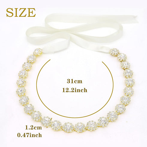 Oriamour Gold Crystal Bridal Hair Accessories, Wedding Headbands with Ribbons for Bride, Bridesmaids, Girls