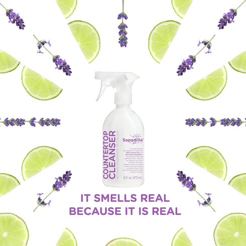 Sapadilla Multi-Surface Countertop Spray - Sweet Lavender + Lime, 16 Ounce (Pack of 2), Plant-Based Cleaner