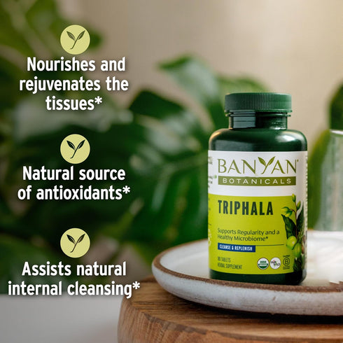 Banyan Botanicals Organic Triphala Tablets - Amla, Haritaki & Bibhitaki for Digestion, 180 Tablets, Non-GMO, Vegan