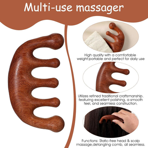 WJIAAA 2 Set 5-Claw Wooden Scalp Massager Comb, Shapes Natural Wooden Hair Growth Scalps Massager Comb Head Wood Scalp