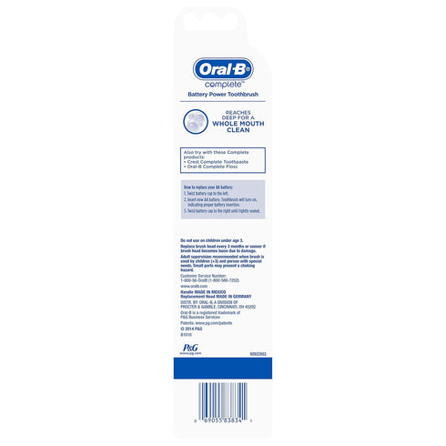 Pack 3 Oral-B Complete Action Deep Clean Battery Power Toothbrush to Remove Plaque between Teeth