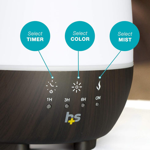 HealthSmart Essential Oil Diffuser, 500ML Tank, Cool Mist Humidifier, Aromatherapy, 7 LED Light Colors, White