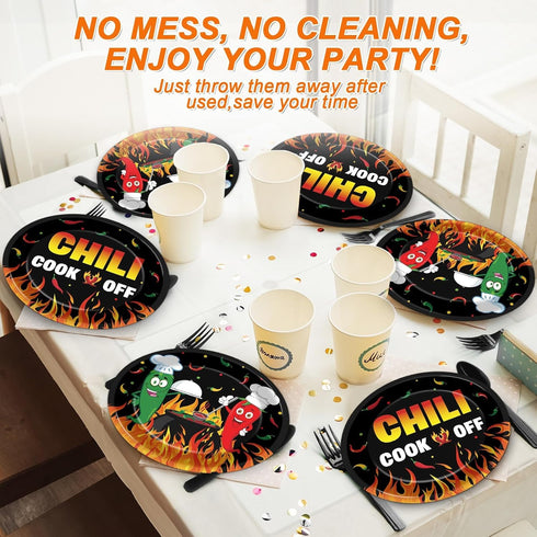50 Pcs Chili Cook Off Oval Paper Plates, 11 inch Large Disposable Platters for Mexican Fiesta Chili Cooking Competition