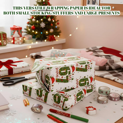 ZHLKHIOP 2 6 7 67 2 Pcs Christmas Wrapping Paper, Meme Christmas Gift Wrap, White and Green Holiday Wrapping Paper