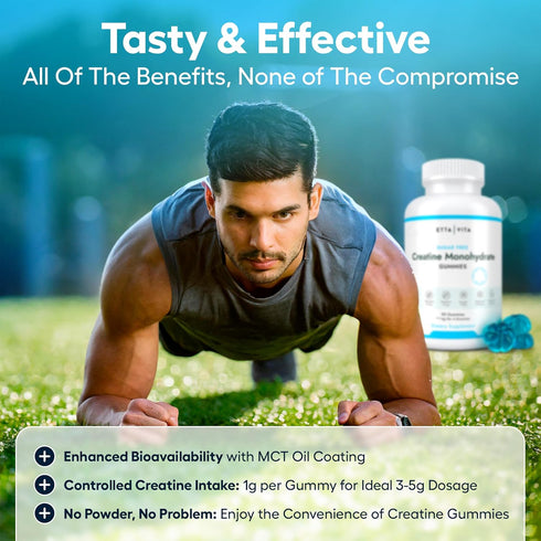 Sugar-Free Creatine Monohydrate Gummies (1g/Gummy) for Muscle Support, Energy, Cognitive Function - Non-GMO, Vegan