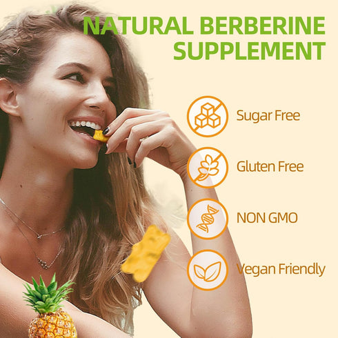 Berberine Gummies with Ceylon Cinnamon 1500mg - High Potency Immune & Metabolism Support, Sugar Free Pineapple Flavor -