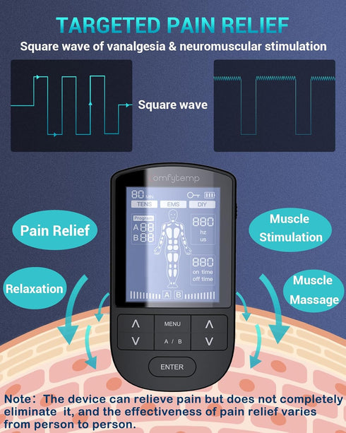 Comfytemp TENS Unit Muscle Stimulator for Pain Relief Therapy, Dual Channel EMS Unit with 24 Modes and 10 Electrode Pads
