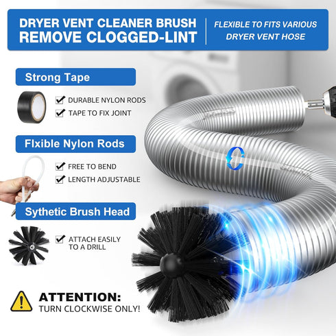 Dryer Vent Cleaner Kit - 16-Piece All-Round Dryer Vent Cleaning Kit with 50 Feet Brush