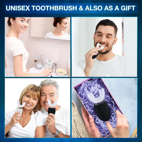 2 Pieces Ultrasonic Electric Toothbrush Adults U Shaped Automatic Toothbrushes for Teeth Whitening, 3 Brush Heads, IPX7