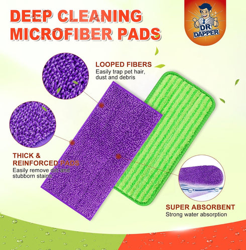 Reusable Mop Pad Compatible with Swiffer WetJet Mop, 4 Pack Microfiber Refill Pads for Floor Mopping and Cleaning, Wet