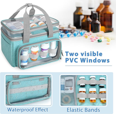 LUXJA Double-Layer Medicine Bag with Transparent Compartment, Pill Bottle Organizer with Detachable Divider (Suitable